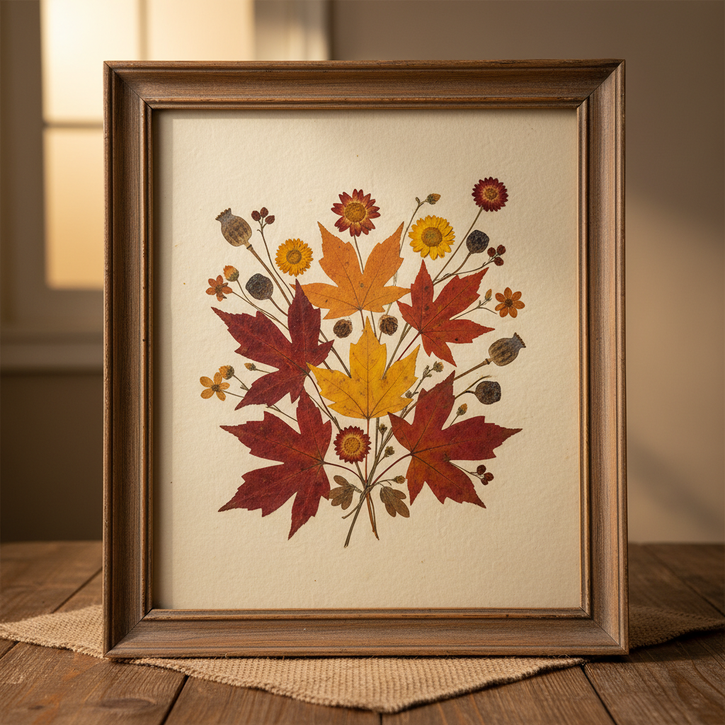 계절의 변화를 표현한 4계절 압화 시리즈. 봄, 여름, 가을, 겨울의 식물 특성을 압화 기법으로 표현